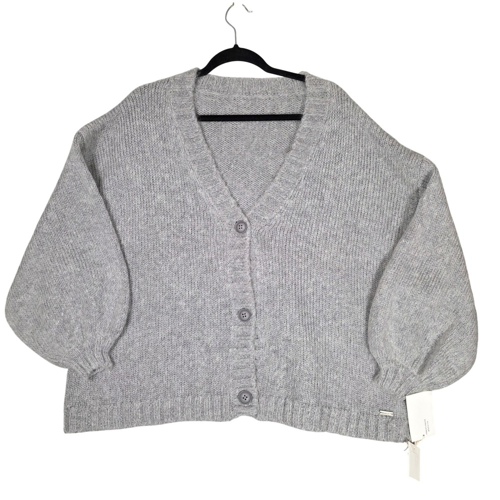 Alice & W Mohair Wool Blend Balloon Sleeve Cardigan Button Up Womens S Gray NEW